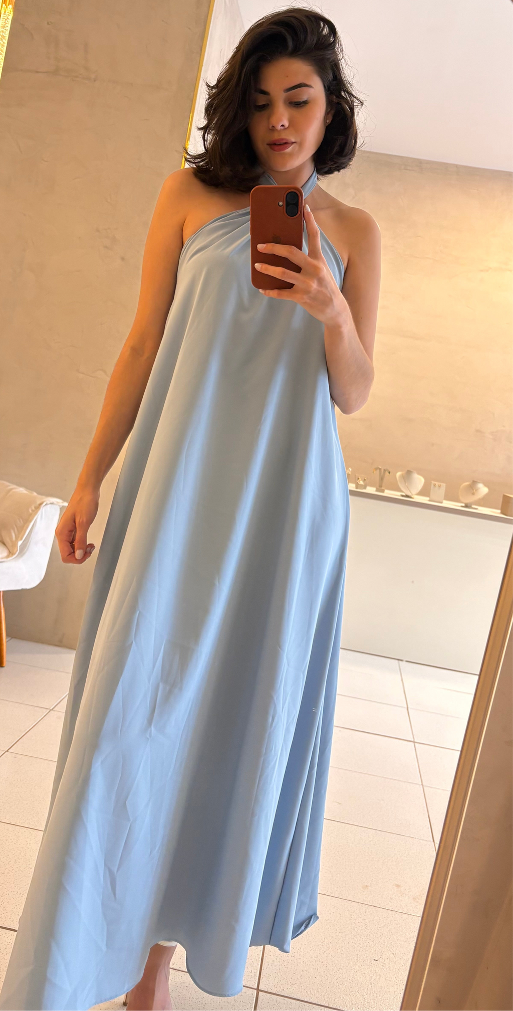 Vestido longo azul bebê