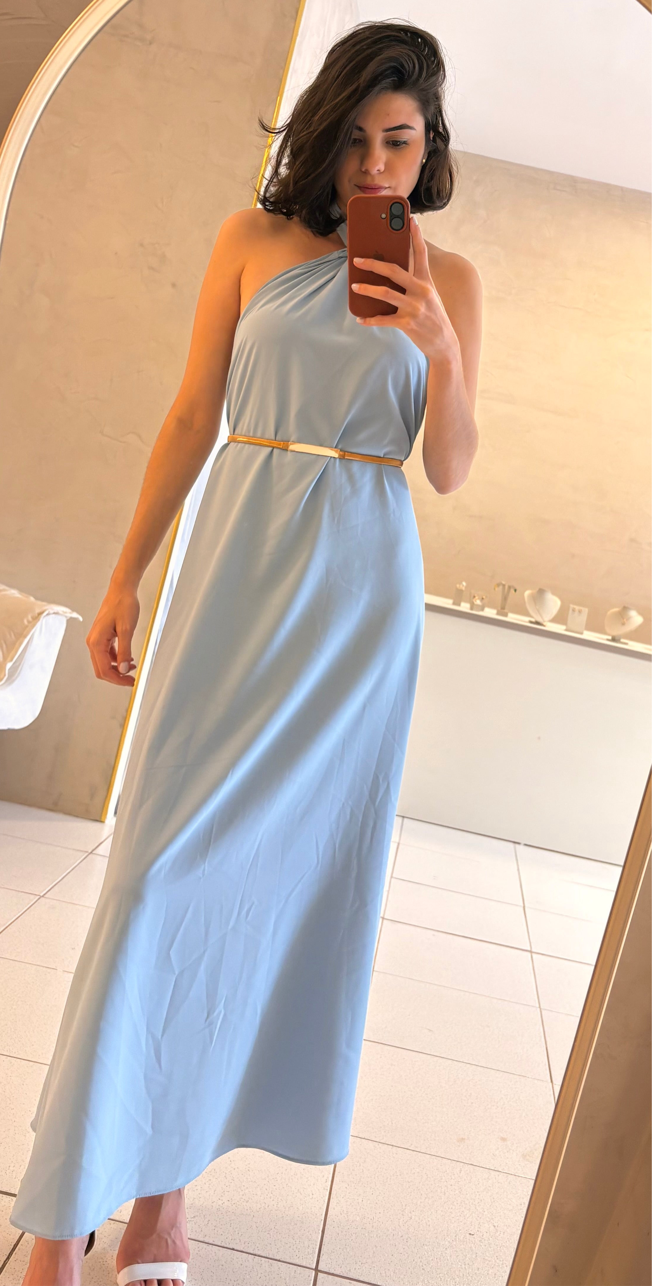 Vestido longo azul bebê