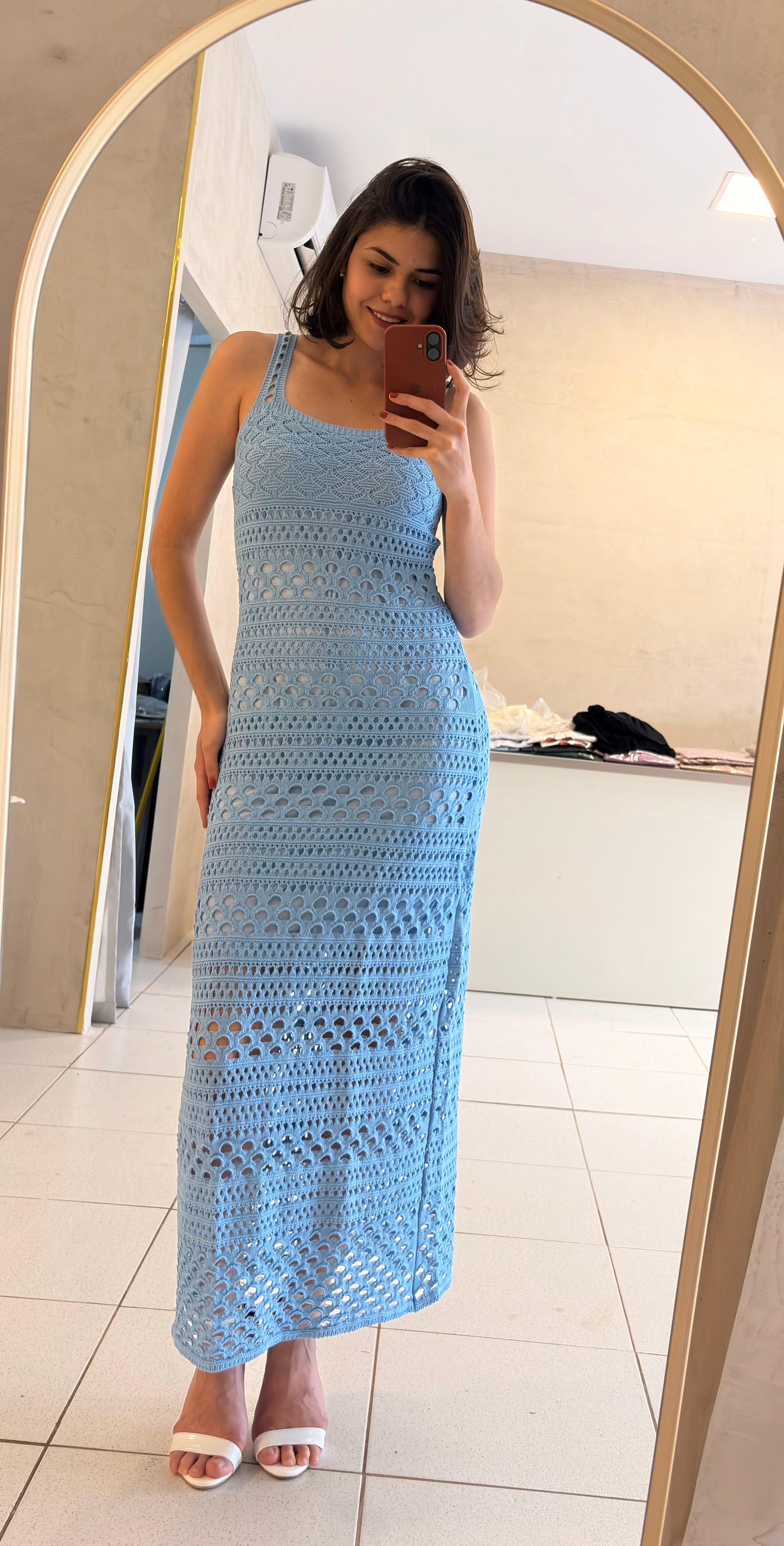 Vestido sereia azul tricot