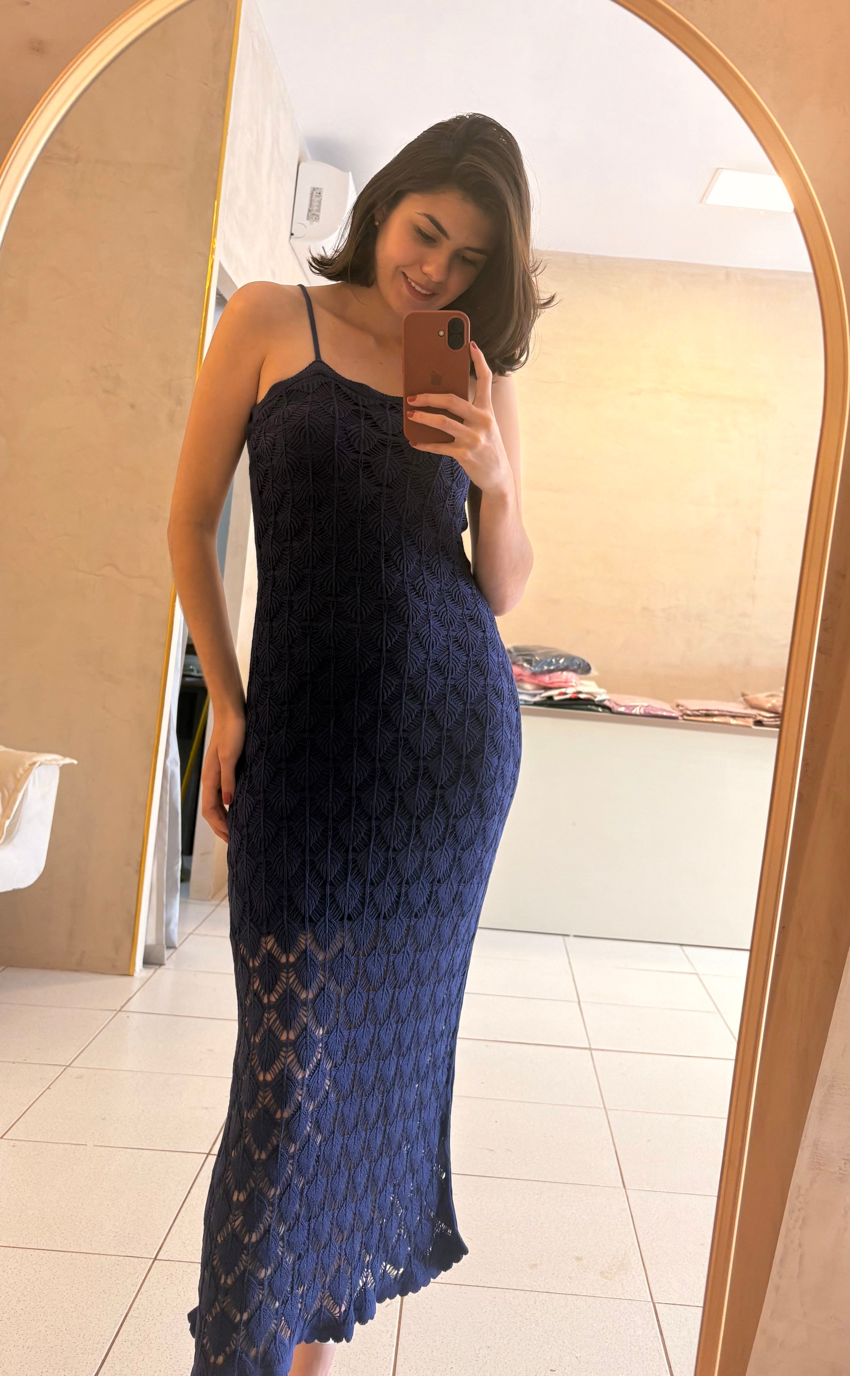 Vestido modal azul em tricot